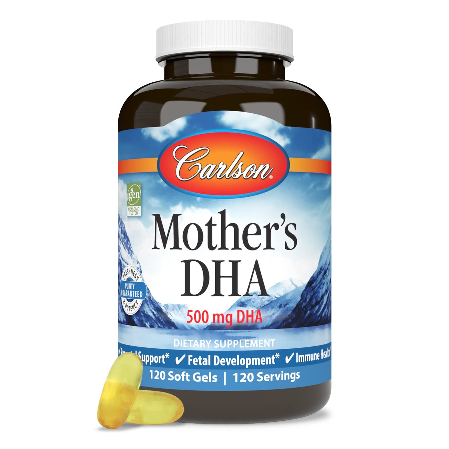 Carlson - Mother's DHA, 500 mg DHA, Prenatal Support, Fetal Development & Immune Health, 120 Softgels