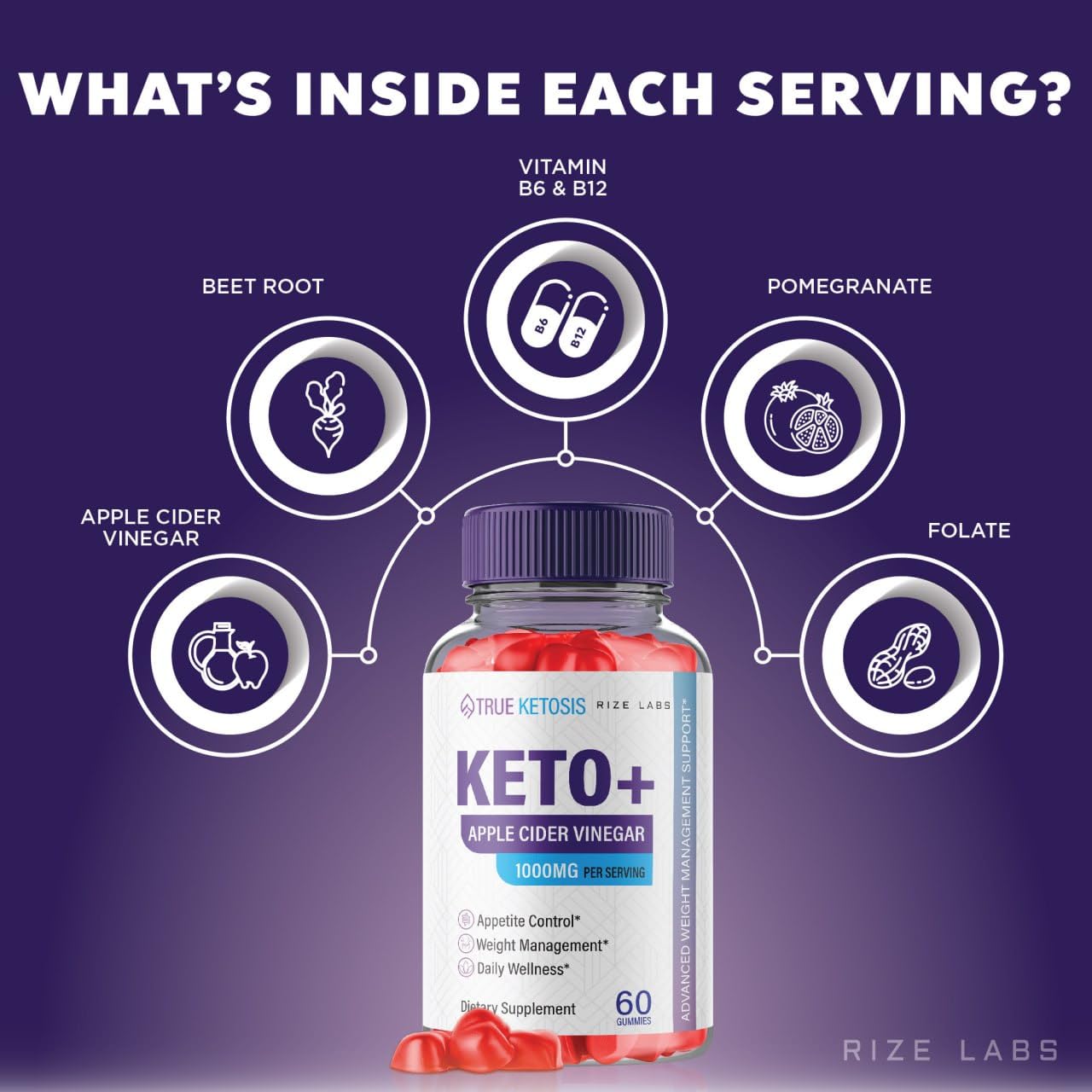 rize labs - True Ketosis ACV Gummies for Advanced Weight Loss - Keto + ACV Slimming Belly Fat Diet Gummy AC (120 Gummies)