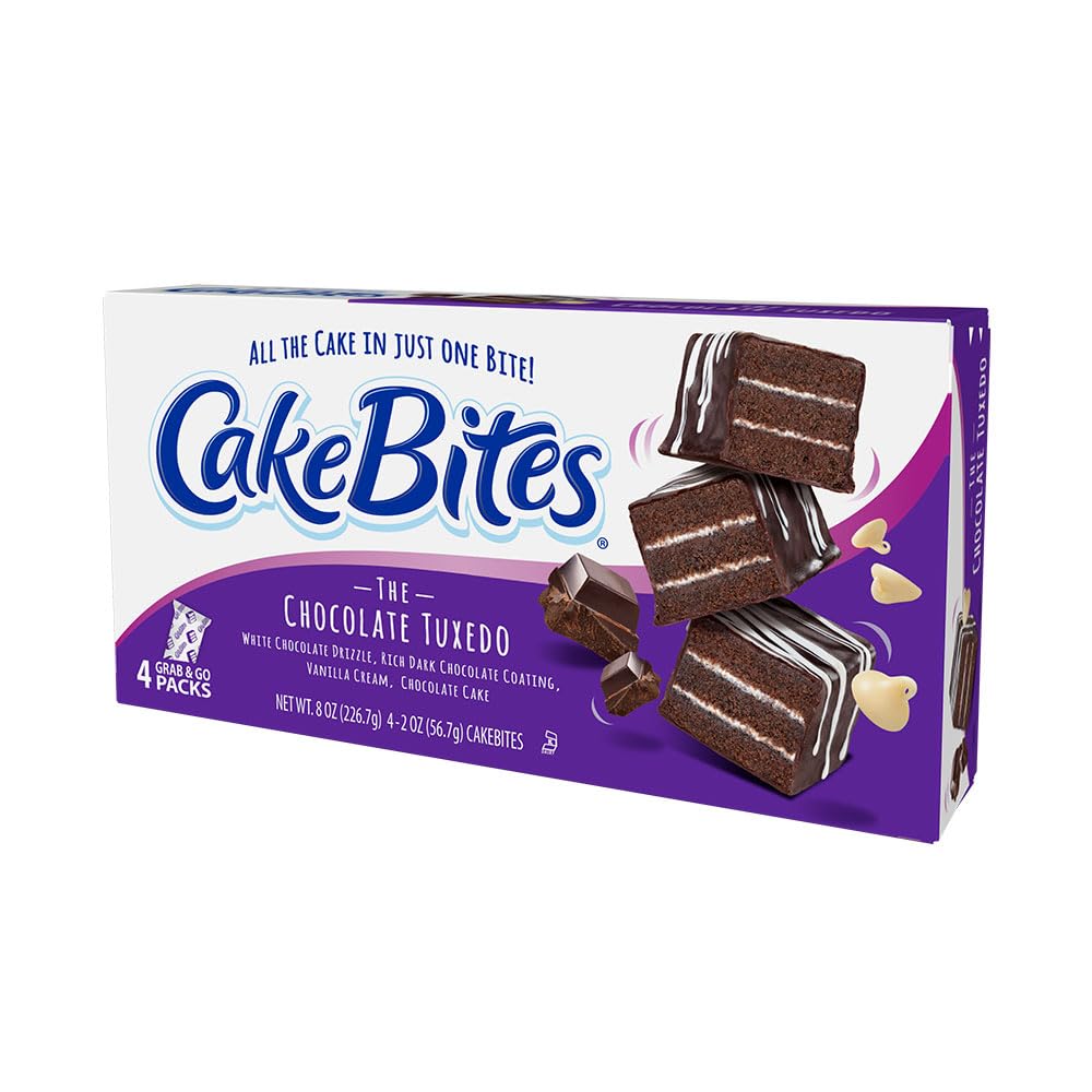 The Original Cakebites by Cookies United GrabandGo BiteSized Snack Chocolate Tuxedo 2 Ounce Pack of 4