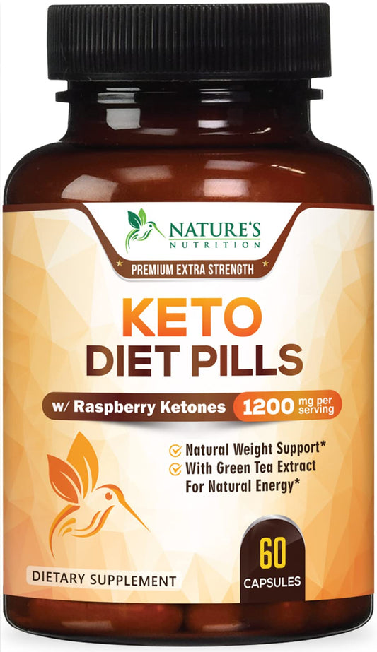 Keto Pills 1200mg - Advanced Support Lean Keto Diet Pills - Use Fat for Energy & Focus in Ketosis - Ultra Fast Prime Keto Supplement for Women & Men - Nature's Optimal Max Keto - 60 Capsules