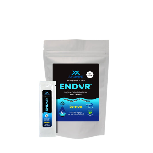 AquaVIVE ENDUR Electrolytes Powder - Lemon Flavored Rehydration Mix Packets with Magnesium Glycinate, Sugar Free, Stevia Sweetened, Low Sodium, Sea Minerals, Real Lemon Juice - 6 Packets