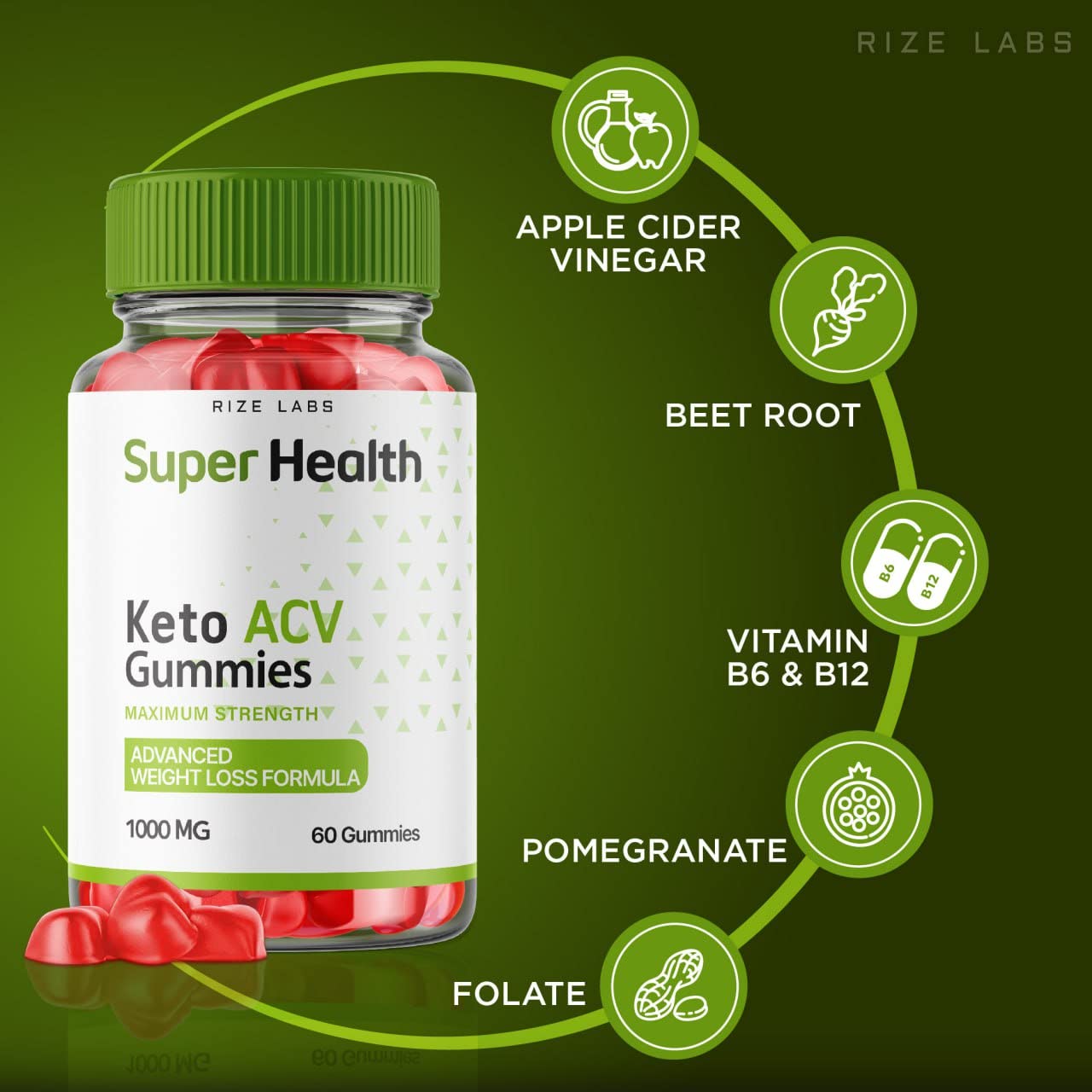 rize labs - Super Health Keto ACV Gummies - Advanced Weight Loss Formula for Belly Fat, Apple Cider Vinegar Superhealth Gummy Supplement (120 Gummies) (Pack of 2)