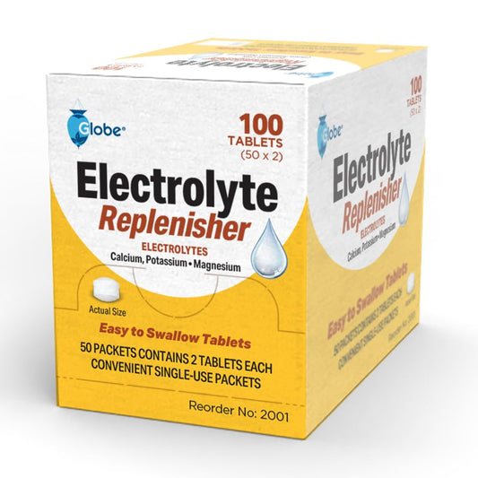 Globe Electrolyte Replacement Tablets for Rehydration, Exercise Recovery, Youth & Adult Athletes, Hiking, Camping, & Sports Recovery and More... 50 Packets of 2 Tablets Each, 100 Count