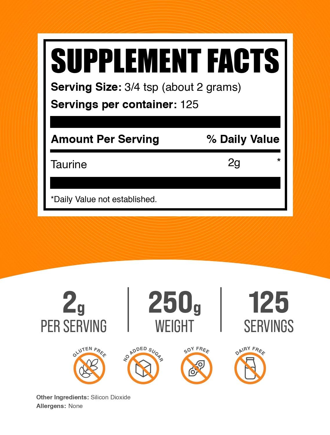 BulkSupplements.com Taurine Powder - Taurine Supplement, Amino Acid Supplement for Energy - Unflavored & Gluten Free, 2g per Serving, 250g (8.8 oz) (Pack of 1)