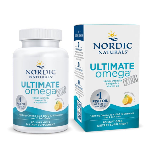 Nordic Naturals Ultimate Omega Xtra, Lemon Flavor - 60 Soft Gels - 1480 mg Omega-3 + 1000 IU Vitamin D3 - Omega-3 Fish Oil - EPA & DHA - Brain, Heart, Joint, & Immune Health - 30 Servings