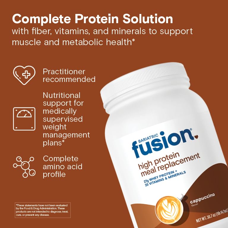 Bariatric Fusion Cappucino Meal Replacement 27g Protein Powder, 21 Serving Tub for Bariatric Surgery Patients Including Gastric Bypass and Sleeve Gastrectomy - No Gluten, Aspartame or Sugar