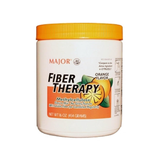 Major Fiber Therapy Easy to Mix Non-Gritty Texture Orange Flavor Methylcellulose 100% Soluble Fiber for Controlled Regularity - 16 Oz