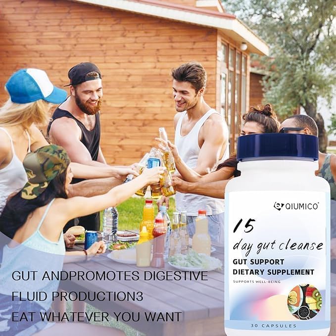 QIUMICO 15 Day Gut Cleanse - Gut and Colon Support, Dietary Supplement, Bowel Dissolving Capsules, with Senna, Cascara Sagrada & Psyllium Husk, to Break The Plateau