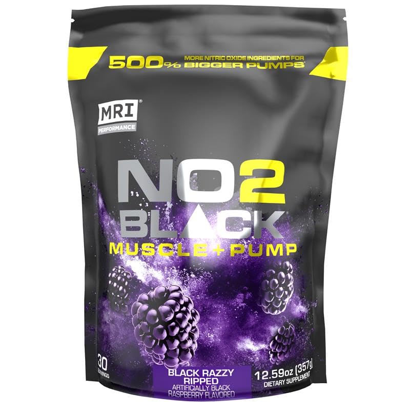 MRI NO2 Black Nitric Oxide Supplement for Pump, Muscle Growth, Vascularity & Energy - Powerful NO Booster Pre-Workout with Citrulline + 30 Servings (Black Razzy Ripped)