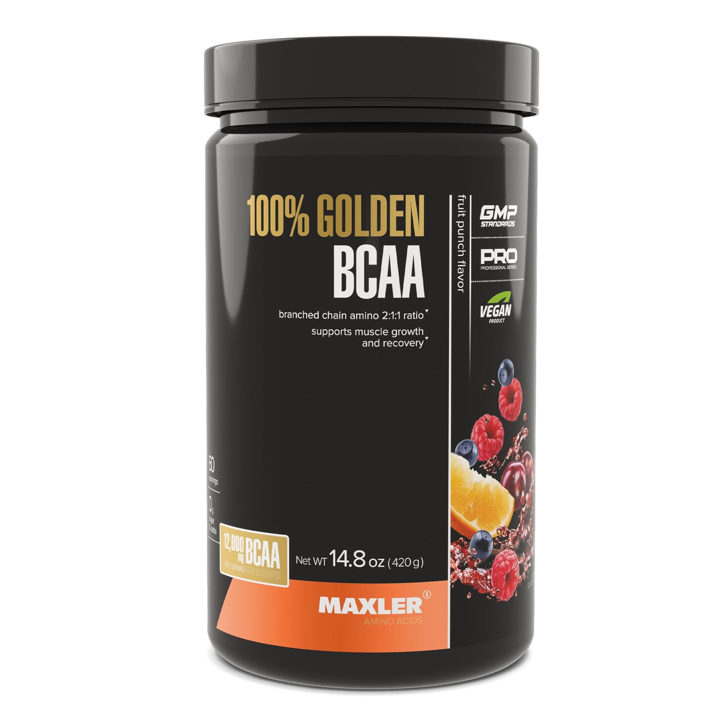 Maxler 100% Golden BCAA Powder - Intra & Post Workout Recovery Drink for Accelerated Muscle Recovery & Lean Muscle Growth - 6 g Vegan BCAAs Amino Acids - 60 Servings - Fruit Punch