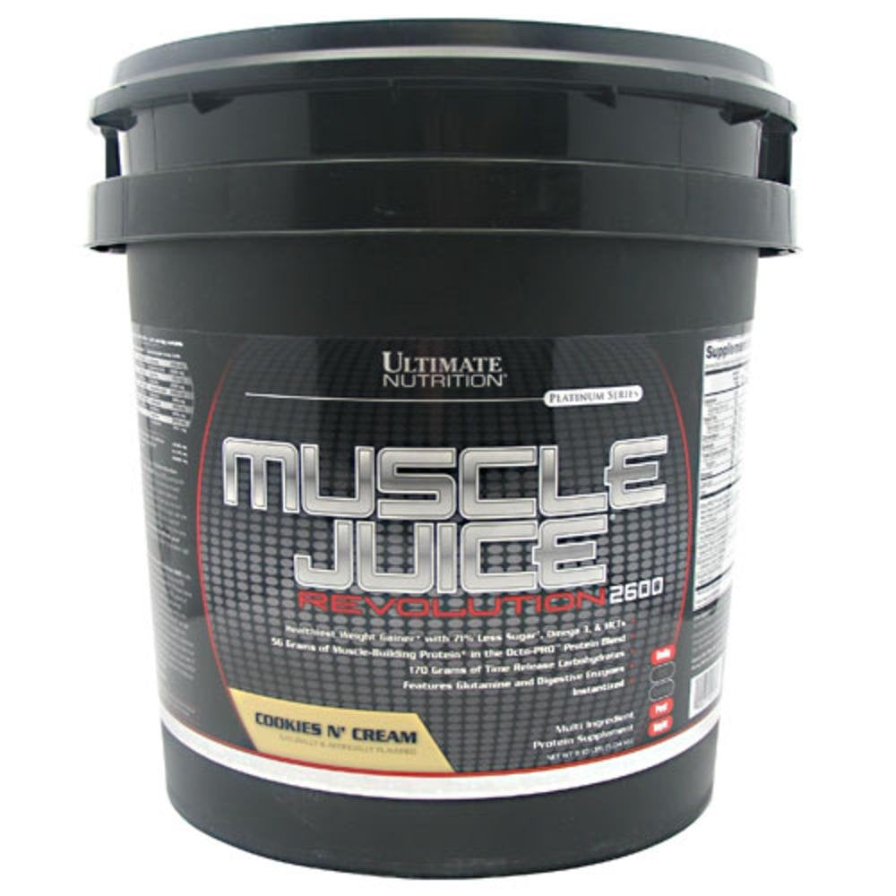Ultimate Nutrition Muscle Juice Revolution 2600 Weight Gainer, Muscle Recovery with Glutamine, Micellar Casein and Time Release Complex Carbohydrates, Cookies N Cream Powder, 11.1 Pounds