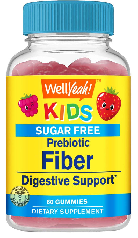WellYeah Sugar Free Fiber Gummies for Kids (4g)| Digestive Supprt |Prebiotic Fiber Supplement | 60 Count