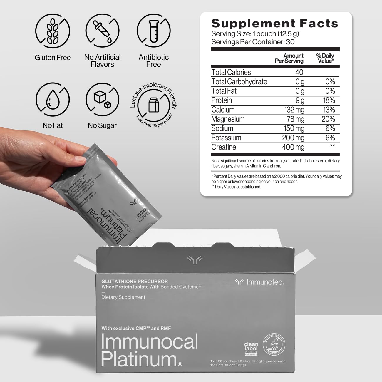 Immunocal Platinum Glutathione Precursor - Whey Protein Isolate, Anti-Aging, Skin + Cell Renewal, Immune Support, Detox + Bone Support | Fat and Sugar Free, Lactose-Intolerant Friendly | 30 Servings