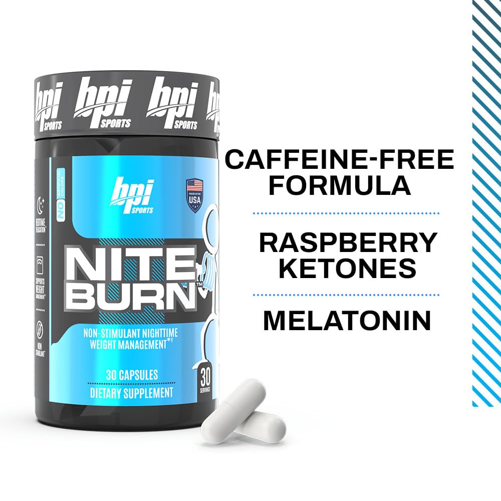 BPI Sports Nite burn - Nighttime Fat Burner & Sleep Support - Keto-Friendly - Weight Loss, Burn Fat, Relaxation, Boost Metabolism - 30 servings - 640mg, Capsule