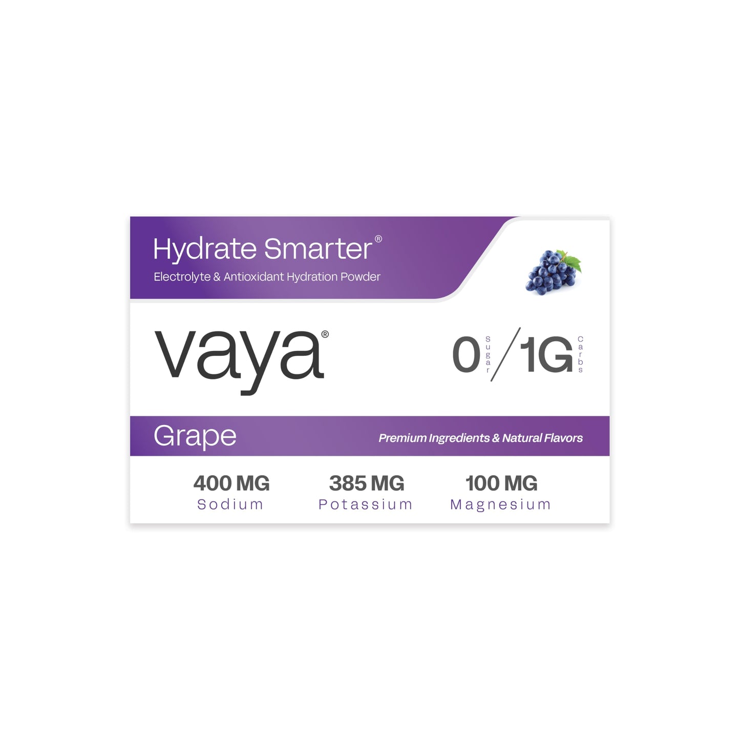 Vaya Sugar Free Premium Hydration Electrolyte Powder | Grape | 30 Stick Packs | 1G Carbs, 1,500MG Electrolytes, Vitamin C & Antioxidants | Non-GMO, Keto, and Paleo Friendly