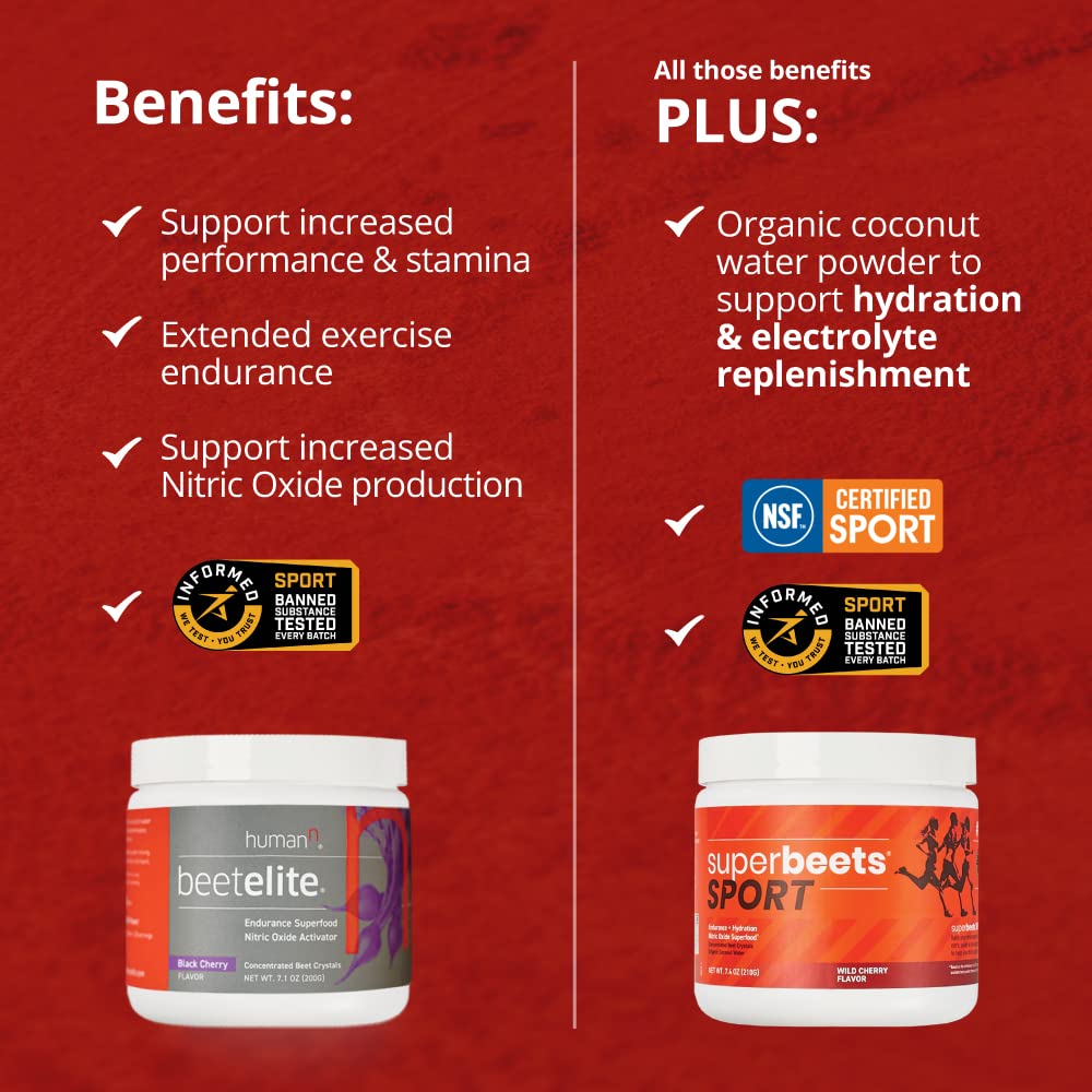 HumanN SuperBeets Sport Endurance Pre Workout Powder - NSF Certified - Nitric Oxide Supplement - Caffeine, Creatine & Stimulant Free Energy - Wild Cherry Flavor, 20 Servings