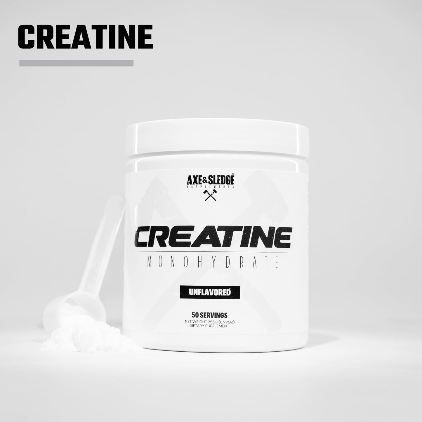 Axe & Sledge Supplements Basics Creatine, Enhances Strength, Increases Lean Body Mass, Boosts Performance, Unflavored, 50 Servings