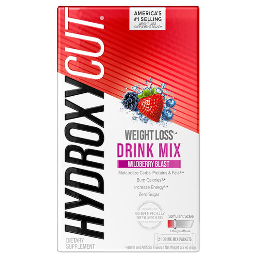 Hydroxycut Drink Mix, Wildberry Blast - 21 Travel-Size Packets - Zero Calories, Zero Sugar - Boost Metabolism, Burn Calories, Increase Energy - For Women & Men