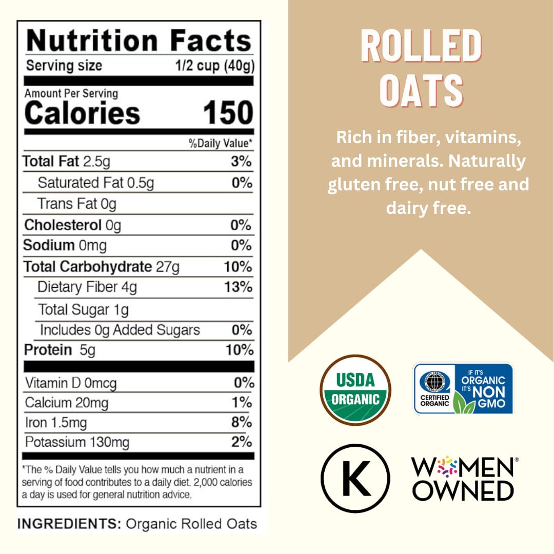 Mountain High Organics Inc Certified Organic Rolled Oats 6G Bucket 23LBS Tan
