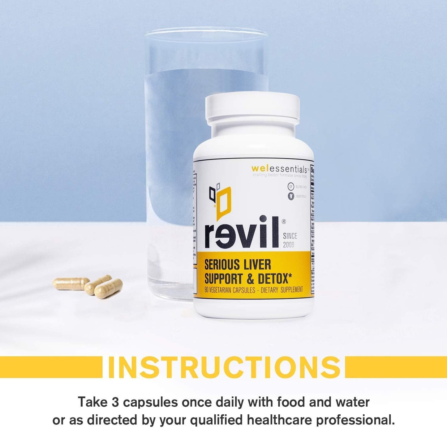drinkwel WELESSENTIALS Liver and Herbal Support - 90 Vegetarian Capsules - Revil Dietary Supplement with Organic Milk Thistle, Burdock Vitamin C - Gluten-Free