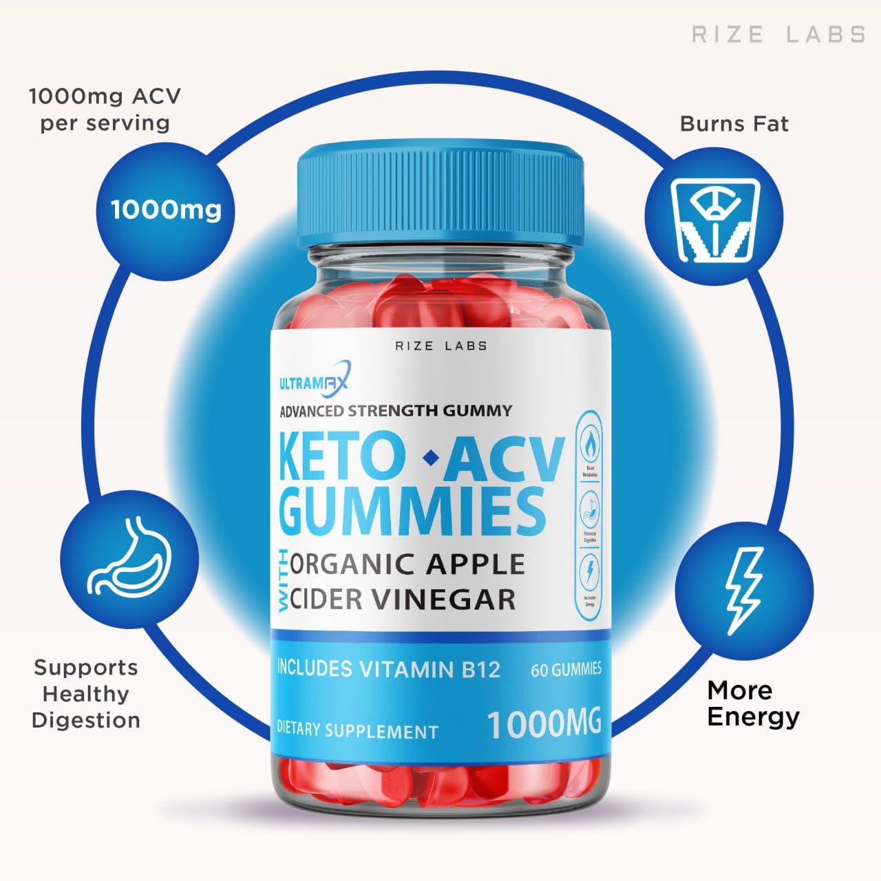 rize labs - Ultra Max Keto ACV Gummies for Advanced Weight Loss with Apple Cider Vinegar, Supplement Helps in Reducing Belly Fat, for Extra Strength (60 Gummies)
