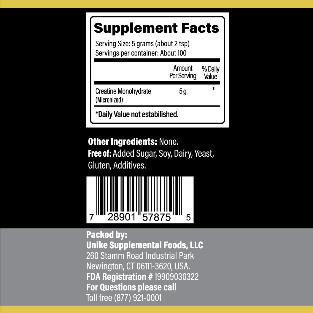 Unike Nutra Pure Creatine Monohydrate Powder Supplement, Unflavored, Supports Bulk Muscle Energy, Recovery, & Strength - Creatine Supplement for Men & Women - 500G, 5000mg Per Serv (5g) - 100 Servings
