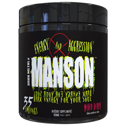 DARK METAL Inc Manson High Stim Pre Workout Powder, Energy Focus Strength, Loaded with Beta Alanine L Carnitine Caffeine Infinergy, 35 Srvgs, Mixed Berry