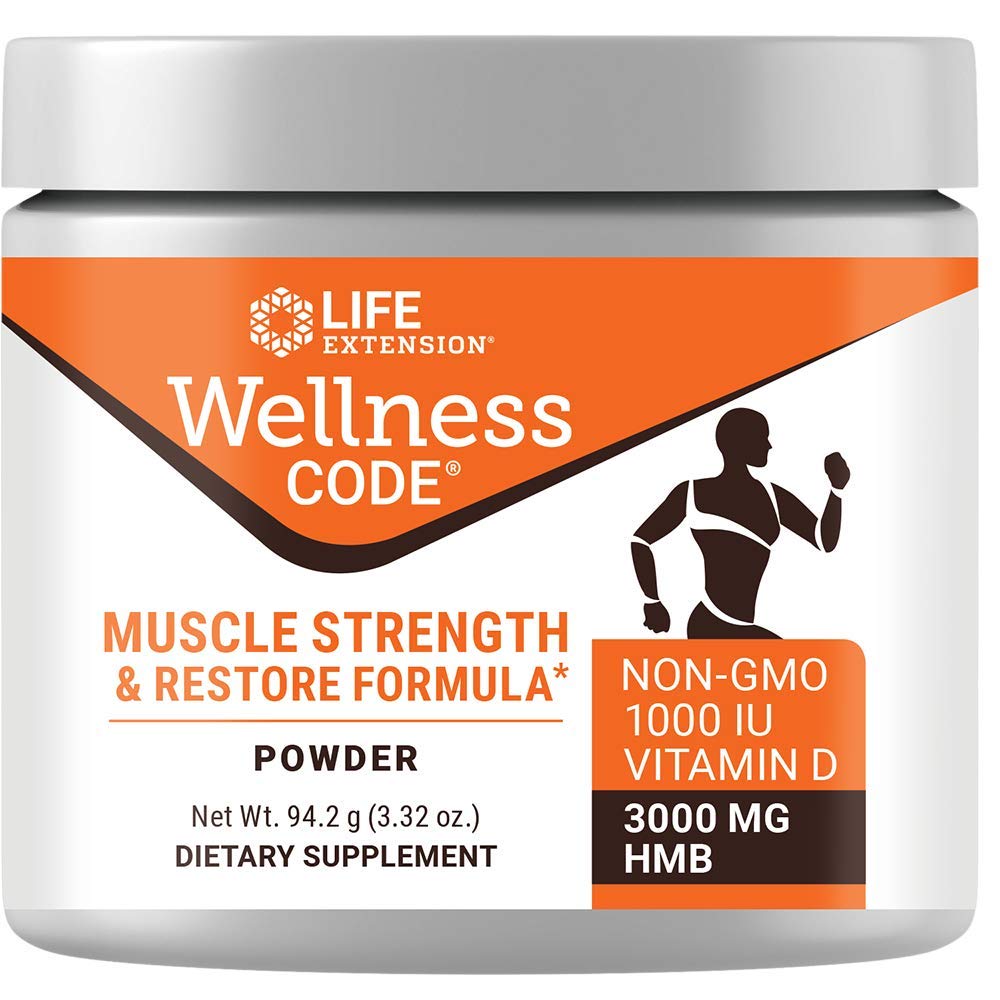 Life Extension Wellness Code® Muscle Strength & Restore Formula, Vitamin D3, ß-Hydroxy-ß-Methylbutyrate Monohydrate (HMB), Muscle Health, Gluten Free, Non-GMO, 94.2 g