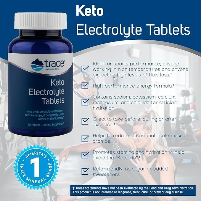 Trace Minerals Keto Electrolyte Tablets - Electrolyte Supplement to Aid Against Dehydration - Endurance Supplement with Minerals - Supports Performance & Muscle Recovery - 90 Tablets (15 Servings)