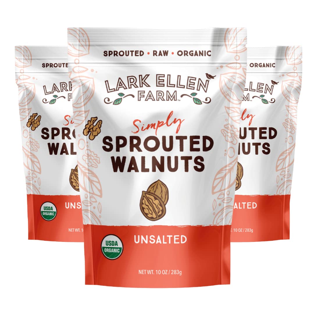 Lark Ellen Farm Unsalted Walnuts Raw Sprouted Healthy Snack Keto Certified USDA Organic GlutenFree Vegan Individual Whole Nuts 10 Oz 3 Pack