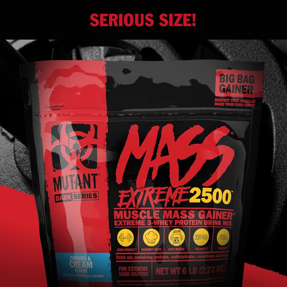 Mutant Mass Extreme Gainer - Whey Protein Powder - Build Muscle Size and Strength - High Density Clean Calories (Jacked Berry Blast, 6 lbs)