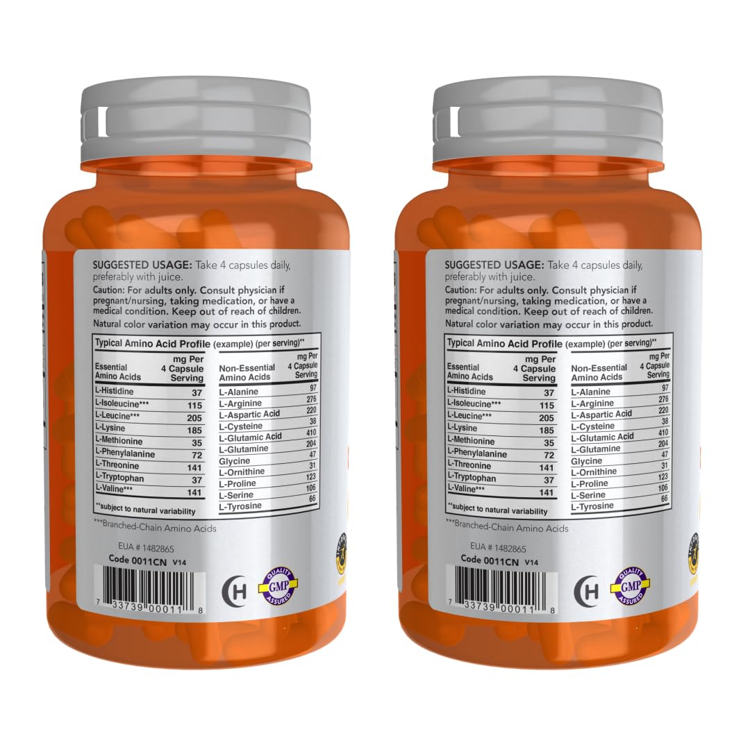 NOW Foods Sports Nutrition, Amino Complete™ | Protein Blend with 21 Aminos and B-6 | 120 Veg Capsules - Pack of 2 with Pill Organizer