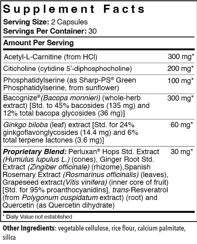 Patient One NeuroOne | Supplement to Support Memory, Cognition, Mood and Focus* | with Citicoline, Acetyl-L-Carnitine, Gingko and More | 60 Capsules