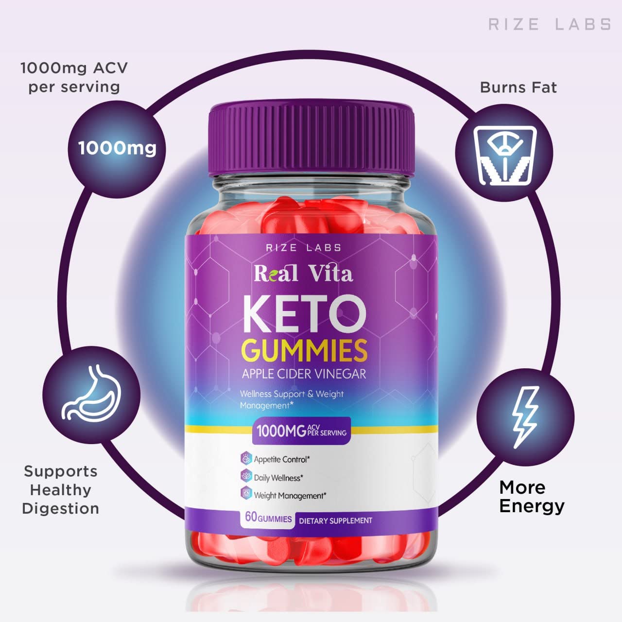 rize labs - Real Vita Keto ACV Gummies for Weight Loss Management Support - Advanced Formula - Apple Cider Vinegar Gummy (300 Gummies) (Pack of 5)
