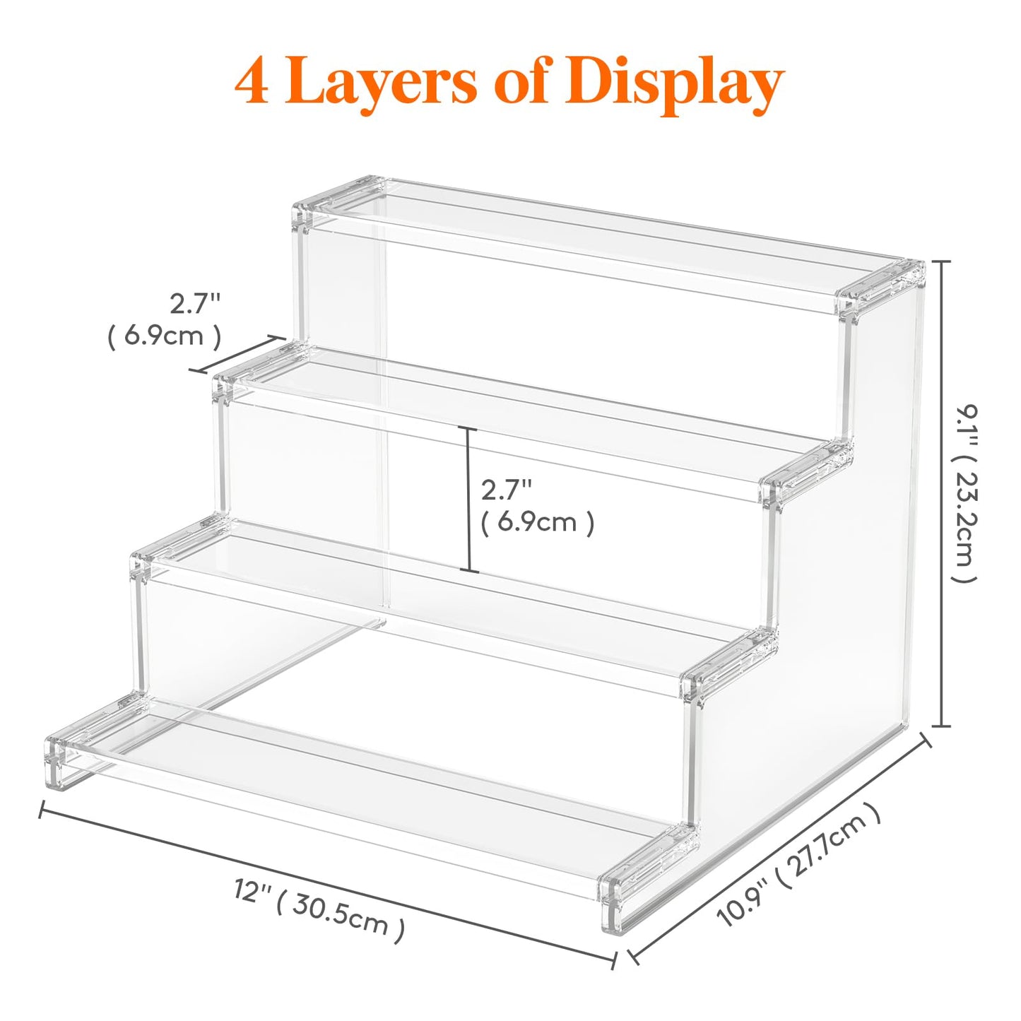Lifewit 4 Tier Clear Display Risers Stand, 12 Inch Plastic Risers for Display, Plastic Organizers for Figures, Cupcake, Perfume, Dessert, Desktop Display Stand for Organize and Decoration, 1pack