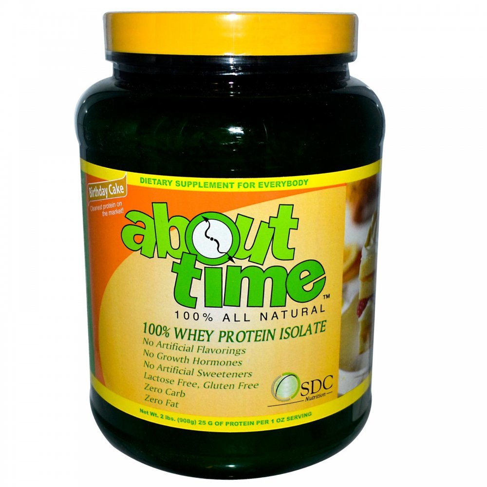 About Time Whey Protein Isolate Birthday Cake 2lb - 25g Protein, Non-GMO, 0g Fat, 0g Sugars, No Artificial Sweeteners, 32 Servings