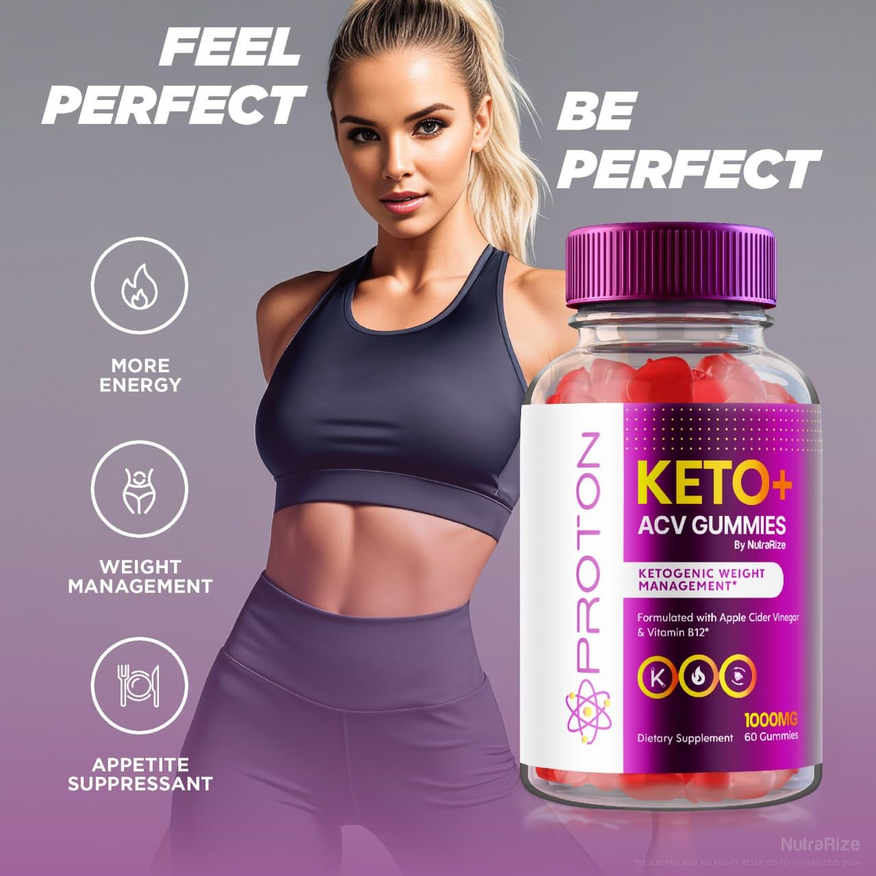 NutraRize (Pack of 2 Proton Keto+ ACV Gummies Advanced Weight Health 1000 MG, Maximum Strength Supplement, Proton Keto Gummy, Gomitas Reviews (120 Gummies)
