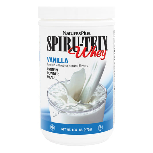 Natures Plus SPIRU-TEIN WHEY Shake, Vanilla - 1.05 lb - Whey Protein Powder - with Spirulina, Vitamins & Minerals - Gluten Free - 14 Servings