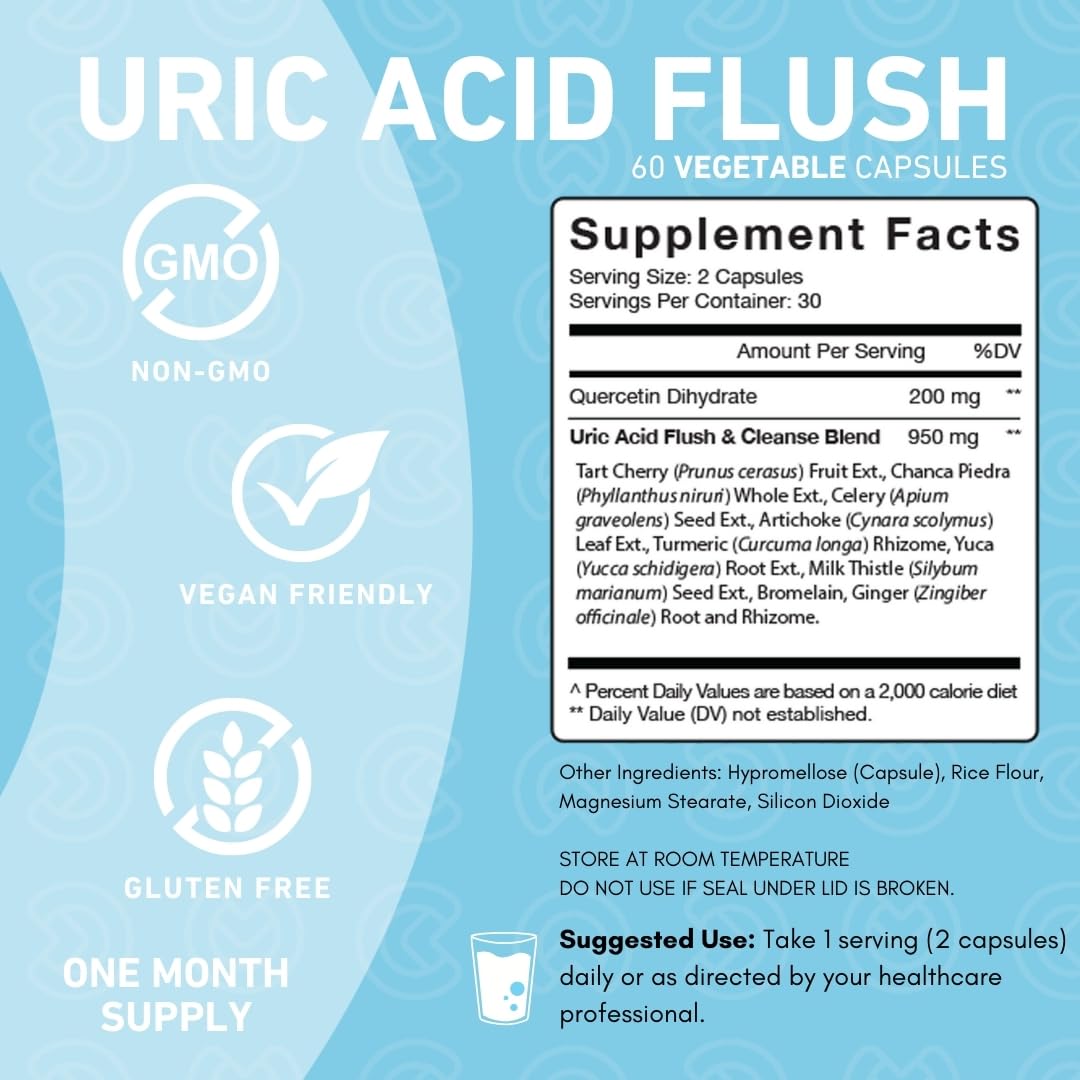PUREFINITY Uric Acid Flush & Cleanse Capsules - Daily Joint Support for Adults with Tart Cherry Extract, Turmeric, Celery Seed, Chanca Piedra, and Bromelain (30 Count)