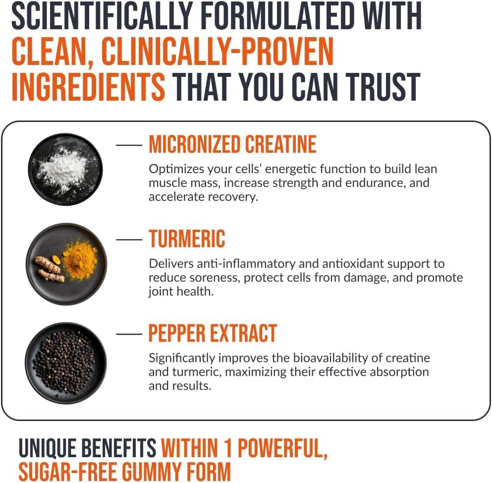 EcoWise Wellness Creatine Monohydrate Gummies 5g, Chewables for Men & Women, Gluten-Free, Sugar Free, Vegan, Bundle Mango + Strawberry, 240 Count