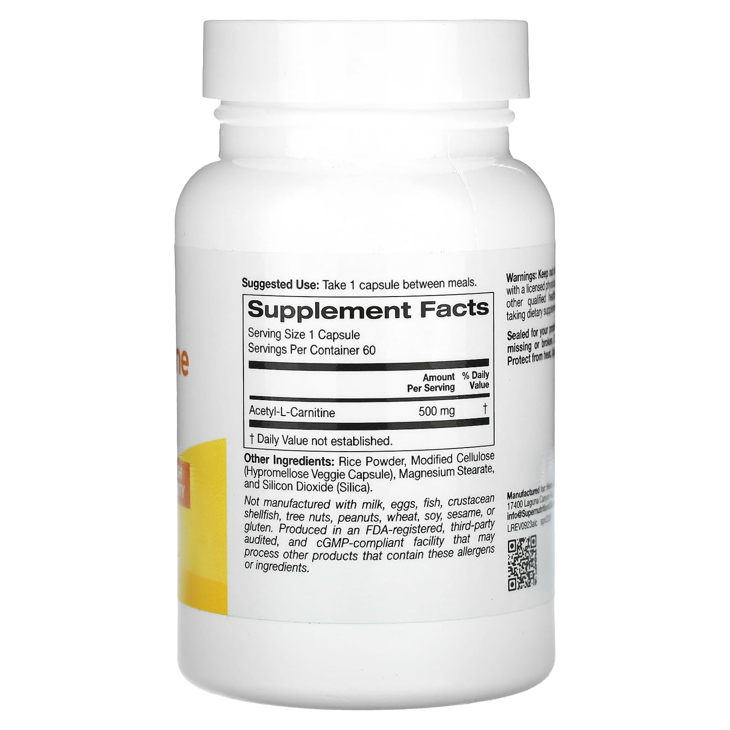 Super Nutrition Acetyl-L-Carnitine, 500 mg, 60 Veggie Capsules
