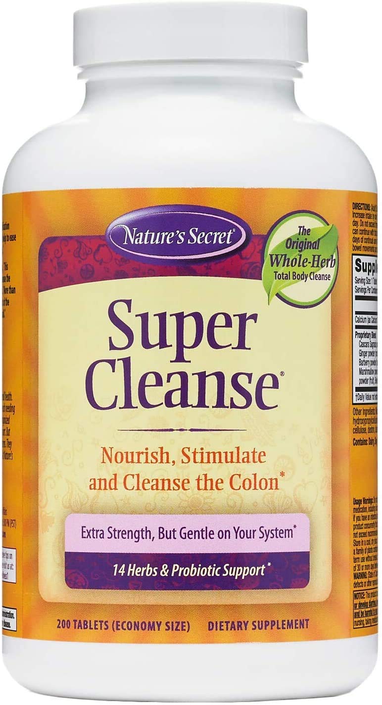 Nature's Secret Super Cleanse Extra Strength Toxin Detox & Gentle Elimination Total Body Cleanse, Digestive & Colon Health Support, 200 Tablets, with a Pill Case
