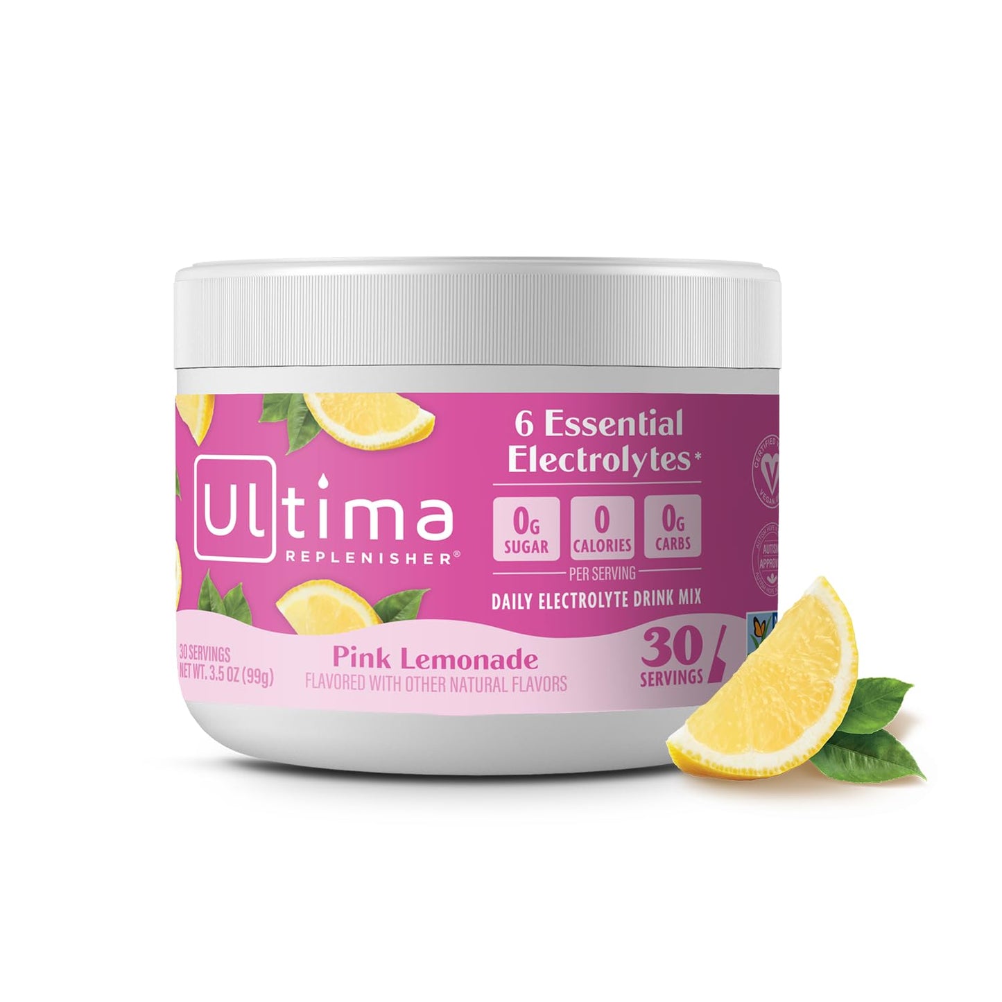 Ultima Replenisher Daily Electrolyte Powder Drink Mix - Pink Lemonade, 30 Serving - Hydration Powder with 6 Key Electrolytes and Trace Minerals - Keto Friendly, Vegan, Non-GMO and Sugar-Free
