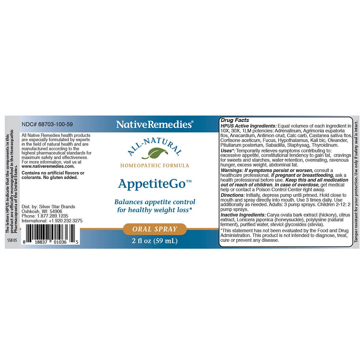 Native Remedies AppetiteGo Tonic - Natural Homeopathic Formula Temporarily Relieves Feelings of Hunger or an Empty Stomach - Reduces Desire for Stress Eating or Food Cravings - 59 mL