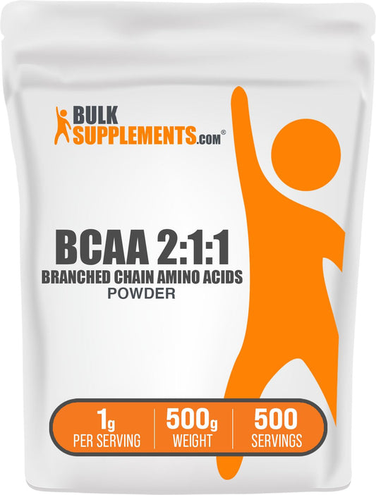 BulkSupplements.com BCAA 2:1:1 Powder - Branched Chain Amino Acids, BCAAs Amino Acids Powder - Unflavored & Gluten Free, 1g per Serving, 500g (1.1 lbs) (Pack of 1)