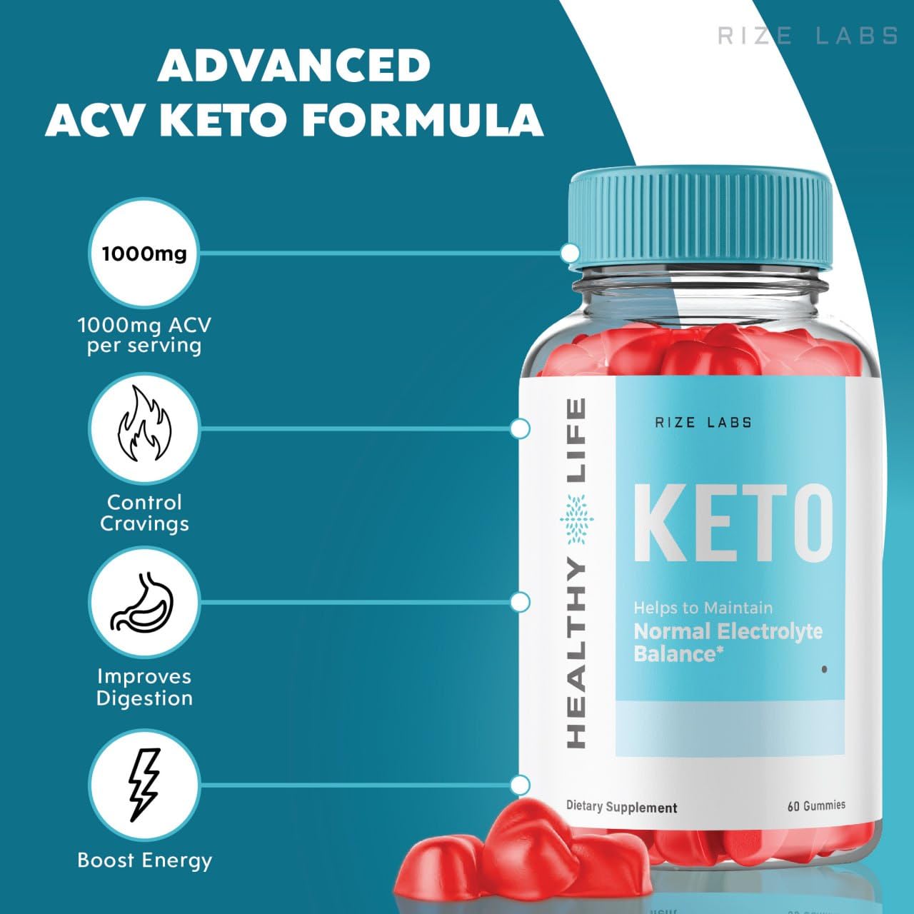 rize labs - Healthy Life Keto ACV Gummies - Advanced Weight Loss - Slimming Belly Fat Diet - Helps to Maintain Normal Electrolyte Balance (60 Gummies)