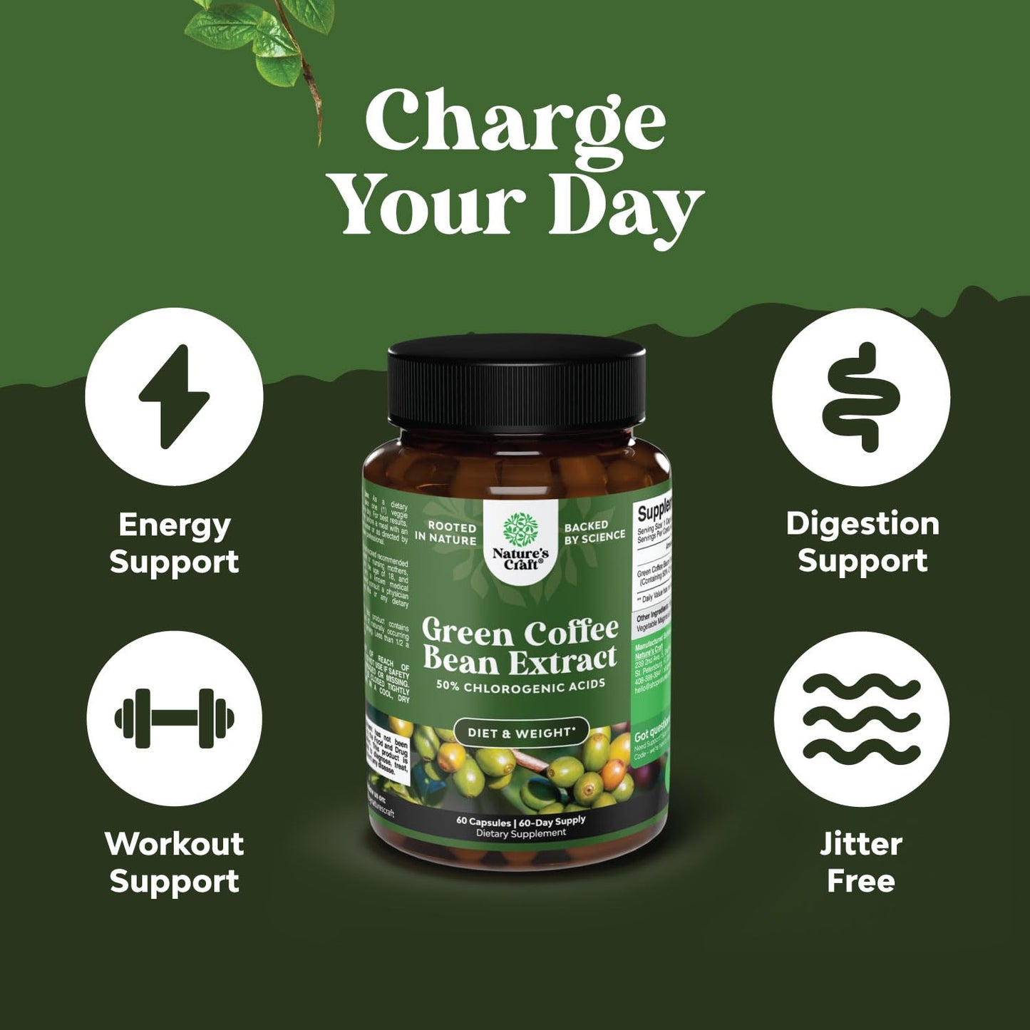 Green Coffee Bean Extract for Weight Loss Dietary Supplement Maximum Strength Vitamins No. 1 Antioxidant Increase Energy Boost Metabolism Control Hunger for Women and Men