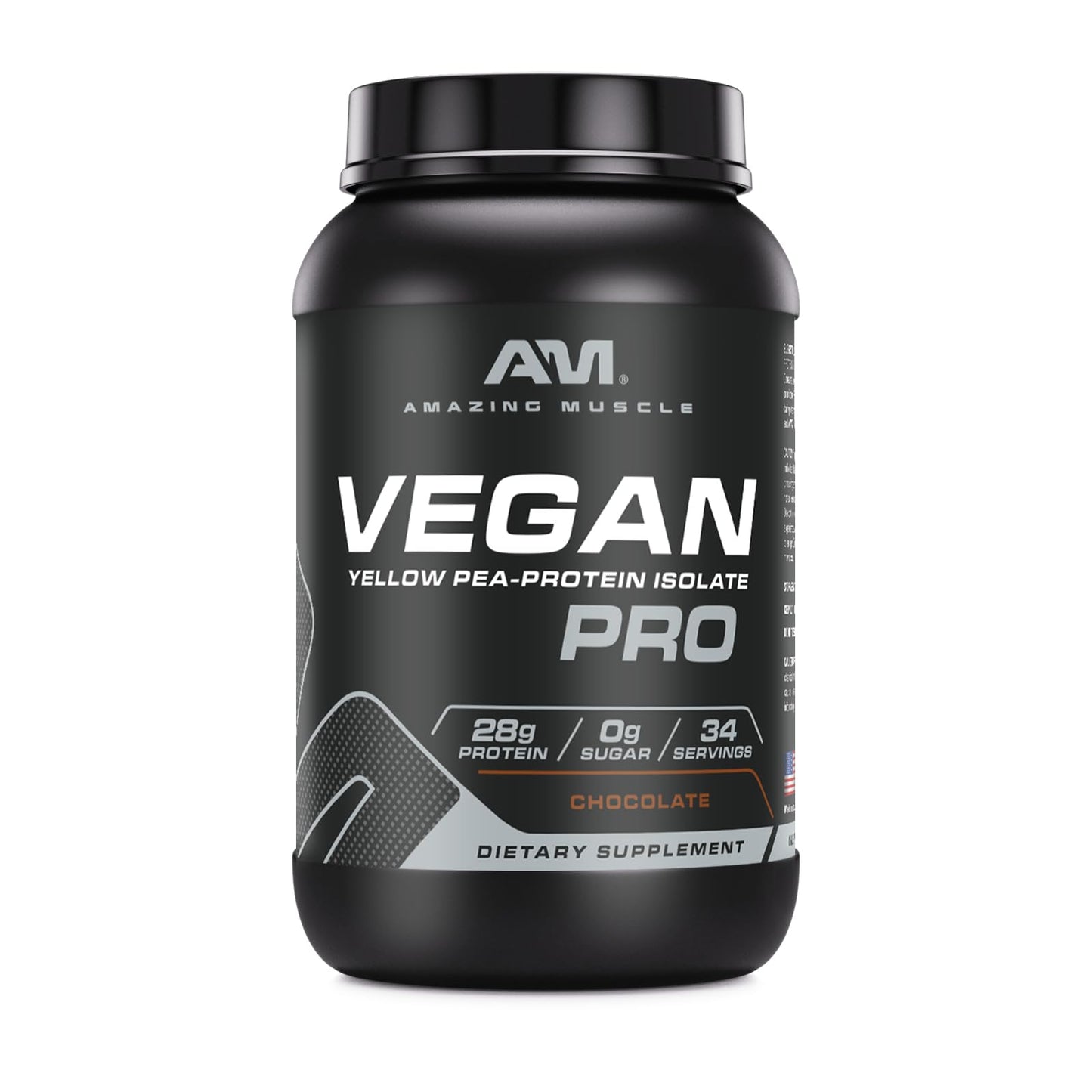 Amazing Muscle Vegan Protein Powder | 28 Grams Protein | 34 Servings | Zero Sugar | Yellow Pea Protein Isolate Supplement | Made in USA (3 Lb, Chocolate)