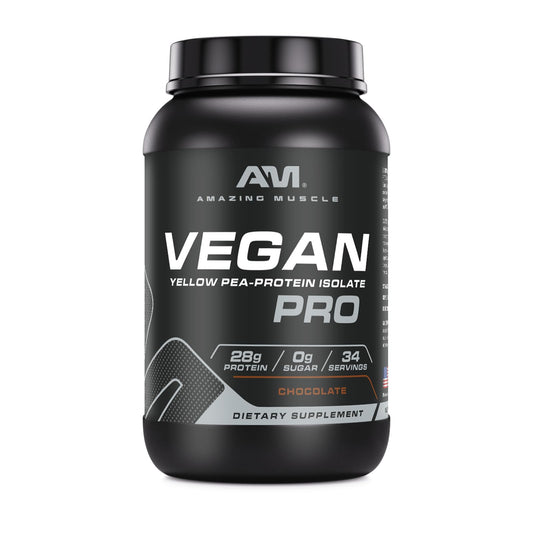 Amazing Muscle Vegan Protein Powder | 28 Grams Protein | 34 Servings | Zero Sugar | Yellow Pea Protein Isolate Supplement | Made in USA (3 Lb, Chocolate)