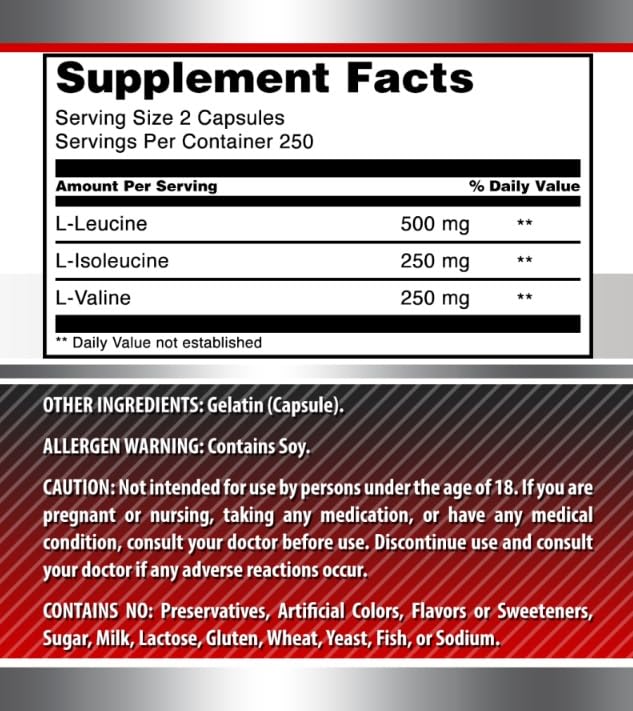 Amazing Formulas BCAA 2:1:1 1000 Mg Per Serving | Capsules | Branched Chain Amino Acids Supplement | Non-GMO | Gluten-Free | Made in USA (1 Pack, 500 Count)
